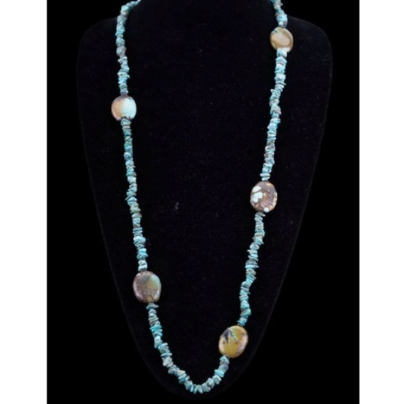 Vintage Turquoise Necklace (36”) & Clip-on Earrings - Picture 2 of 4